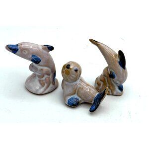 Sea Life Miniature Collection Dolphins and Seal Milky Pottery